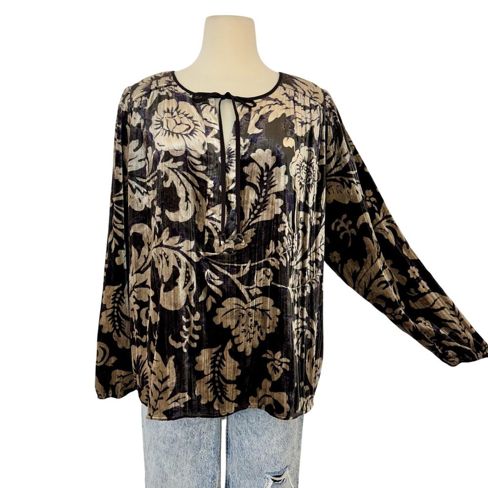 Anthropologie Faustine Velvet Peasant Top Blouse Printed | L NWOT